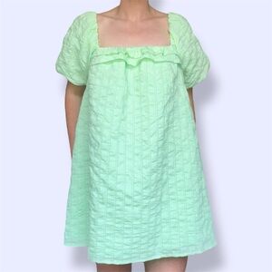 SOMETHING NEW Barbara Ruffle Puff Sleeve Green Dress
